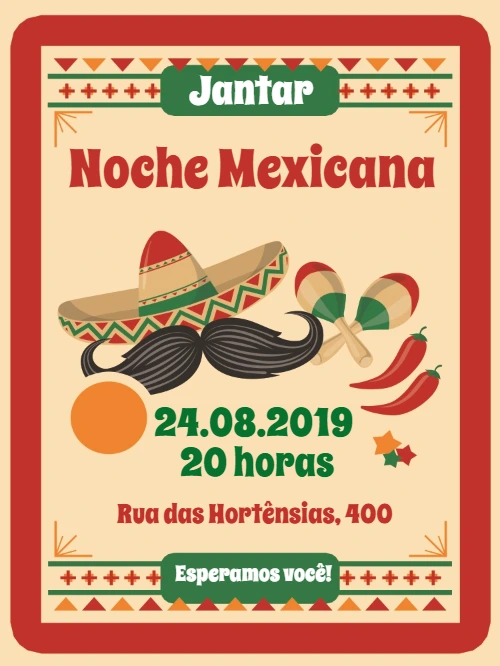 Convite Jantar Mexicano com Elementos Típicos para Editar Online