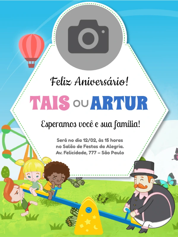 Convite Aniversário Mundo Bita com Foto para Editar Online