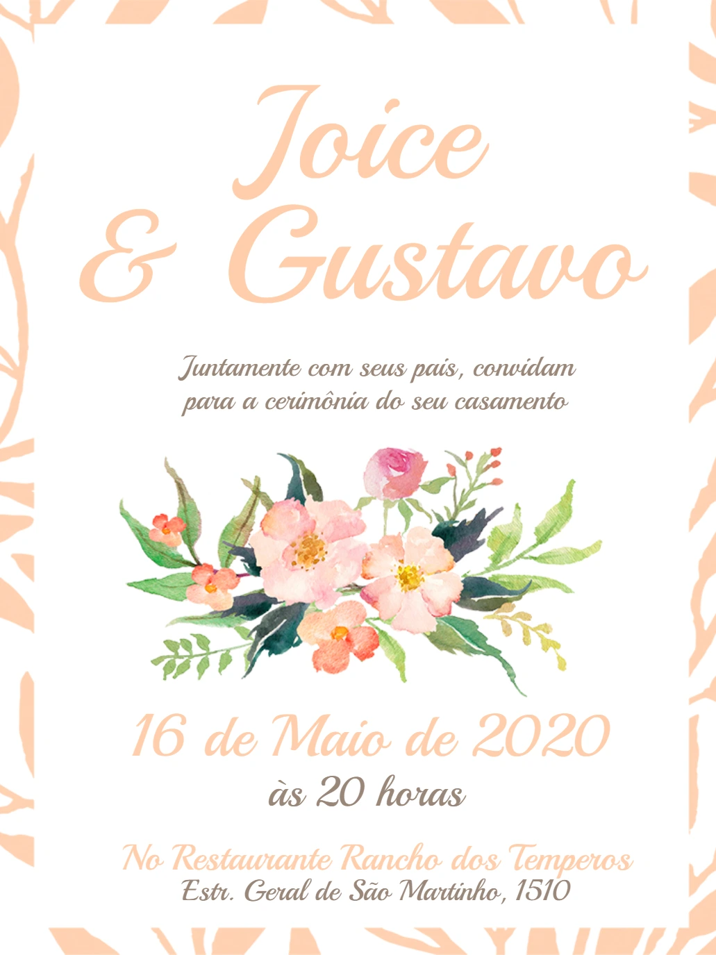 Convite de Casamento Floral Aquarela para Editar Online