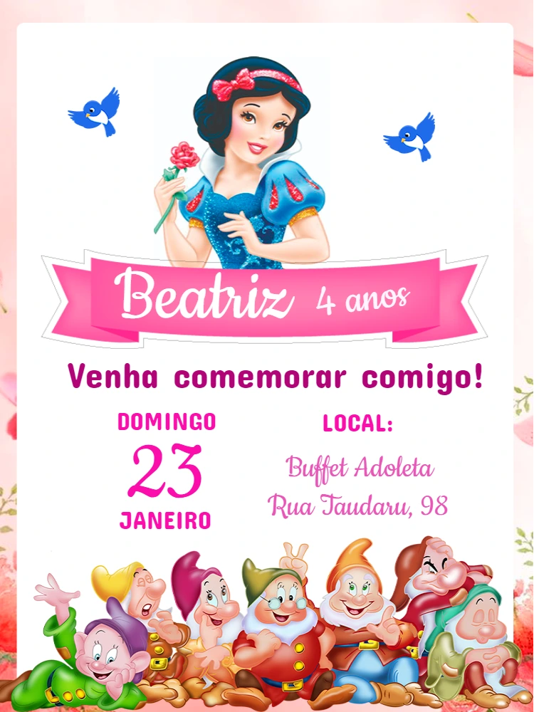 Convite Aniversário Branca de Neve Clássico para Editar Online