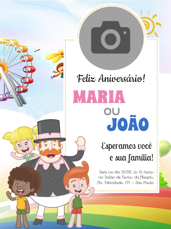 Convite Aniversário Mundo Bita com Foto para Editar Online