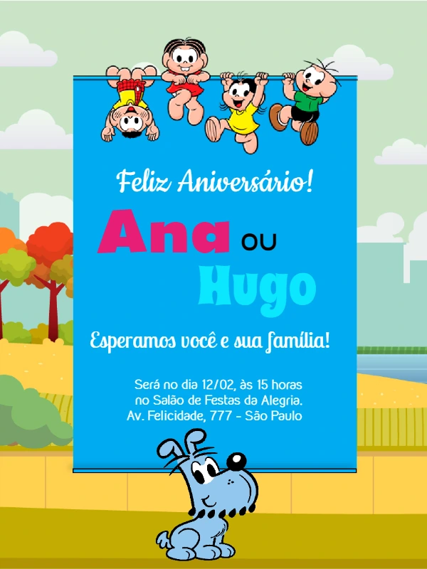 Convite de Aniversário Turma da Mônica para Editar Online
