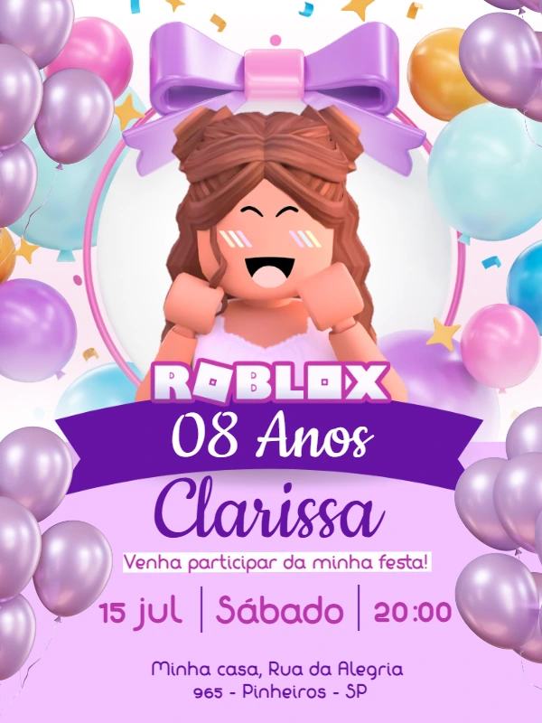 Convite de Aniversário Roblox Menina para Editar Online