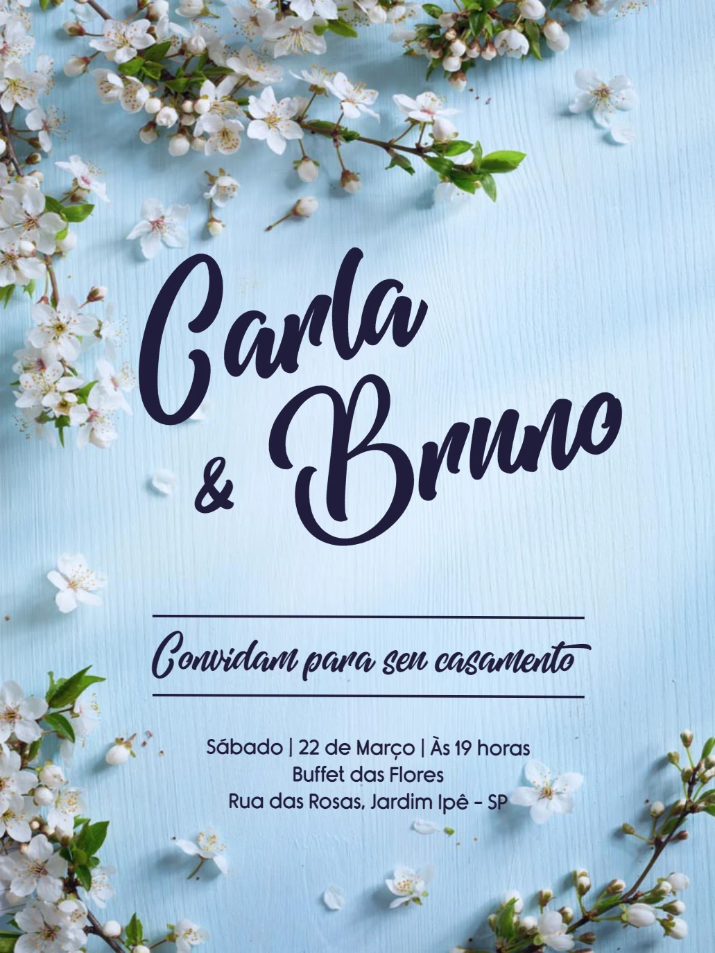 Convite de Casamento Floral com Flores Brancas para Editar Online