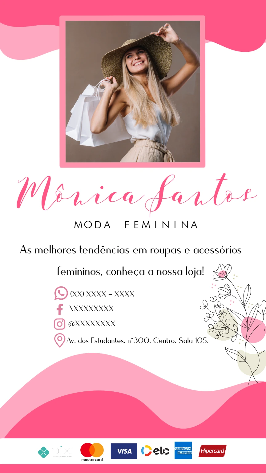 Cartão de Visita Moda Feminina Editável para Imprimir