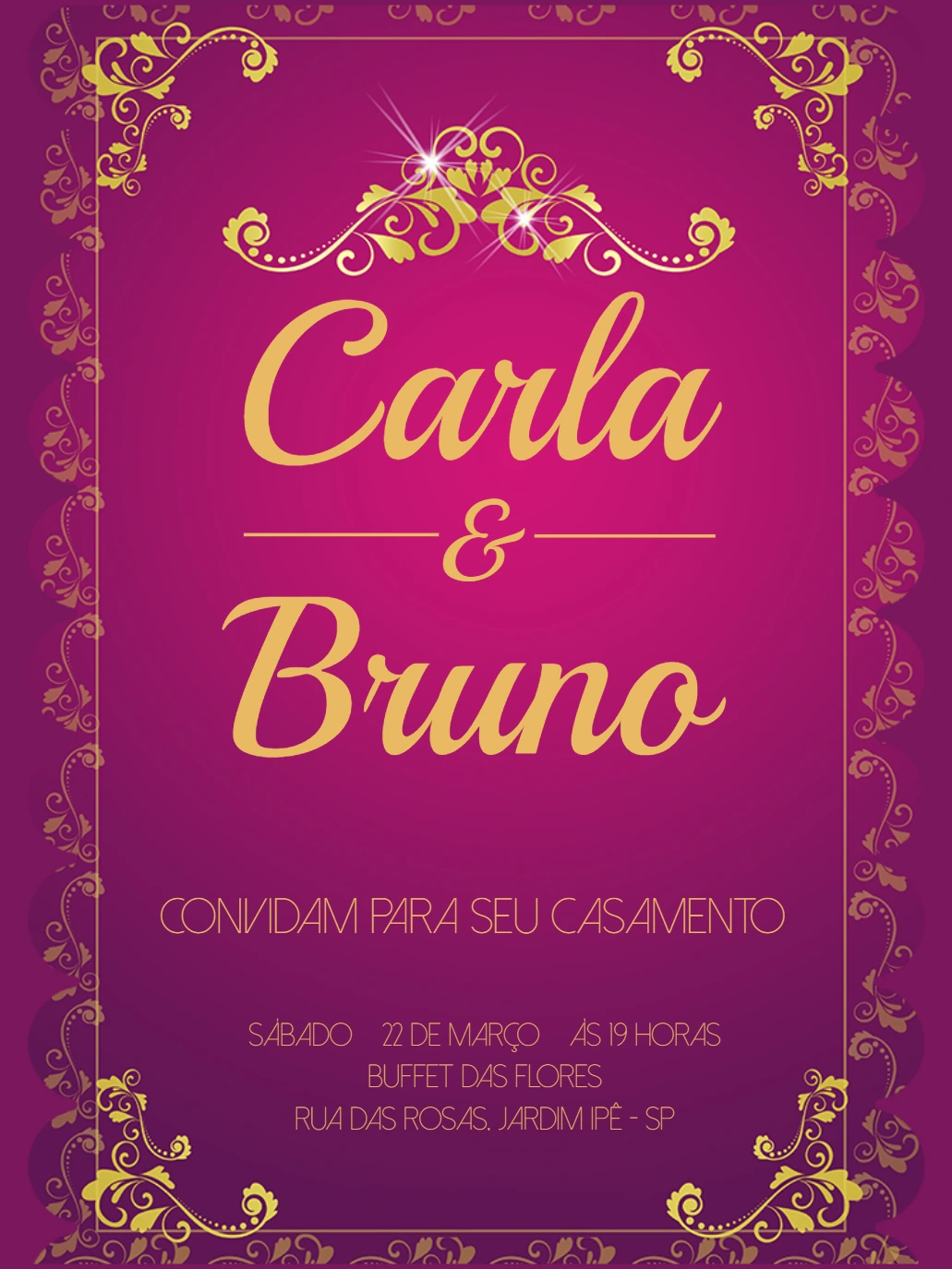 Convite de Casamento Arabescos Dourados para Editar Online