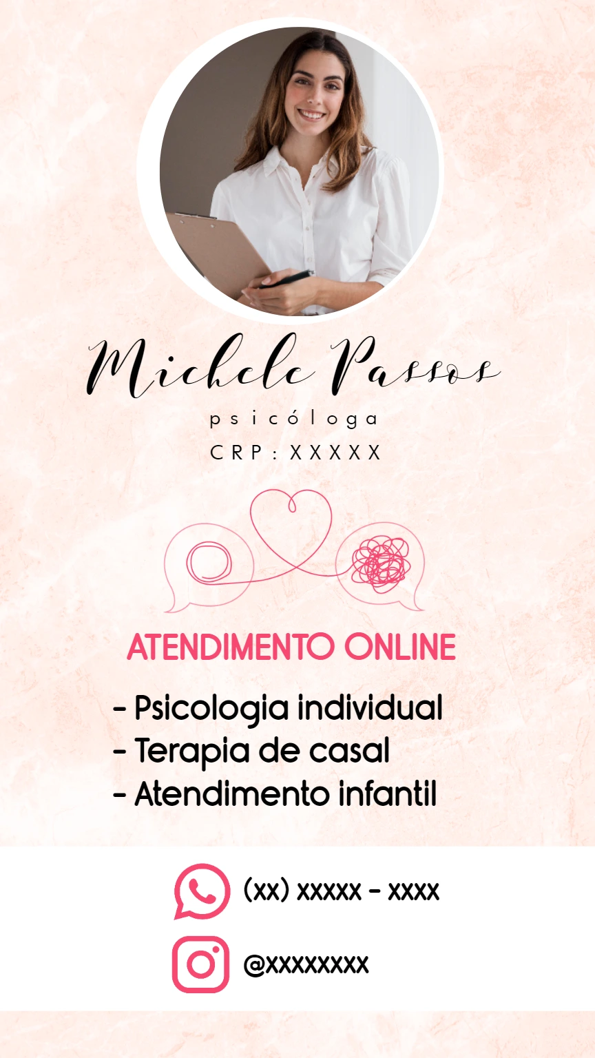 Cartão de Visita Psicóloga com Design Delicado para Editar
