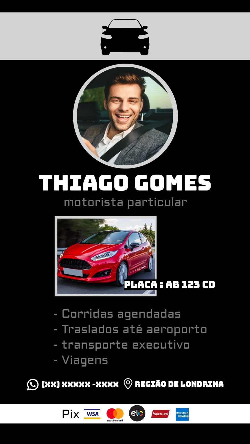 Cartão de Visita Motorista Particular com Foto para Editar Online