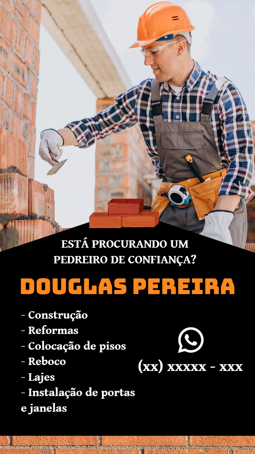 Cartão de Visita Pedreiro Editável para Divulgação Profissional