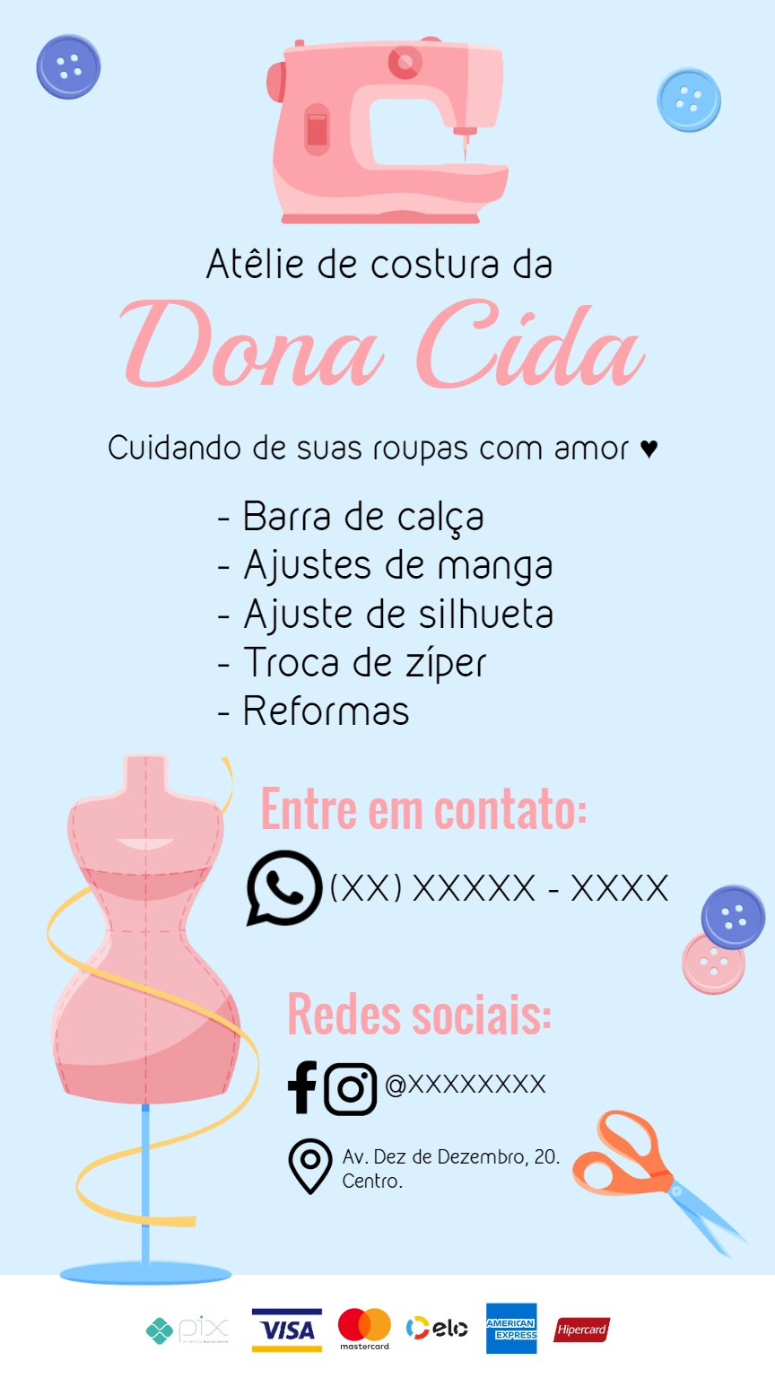 Cartão de Visita Ateliê de Costura Editável Online