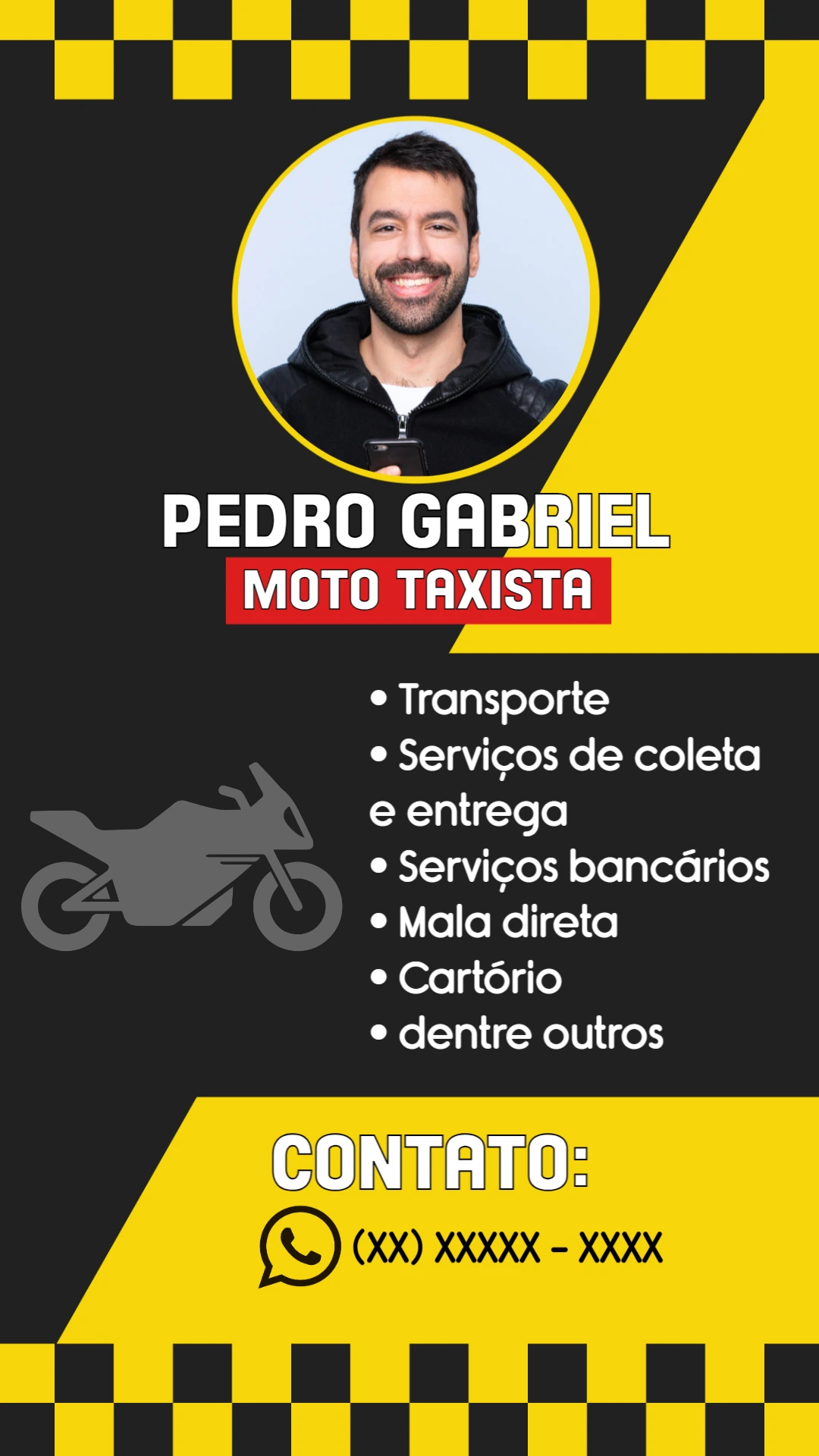 Cartão de Visita Moto Táxi Profissional para Editar Online