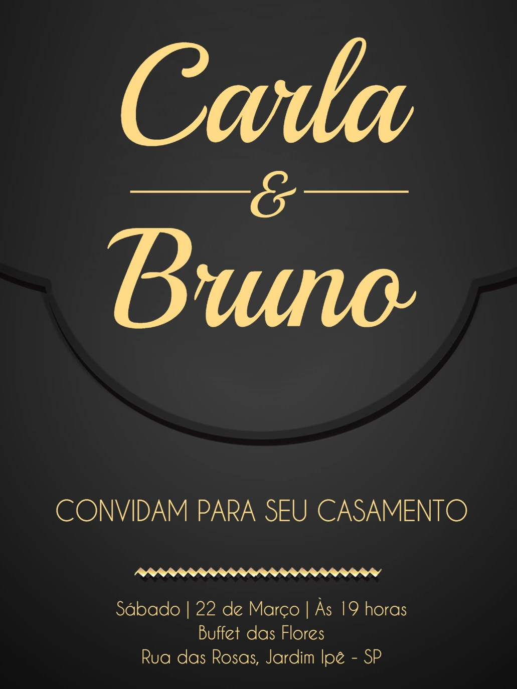 Convite de Casamento Elegante Preto e Dourado para Editar