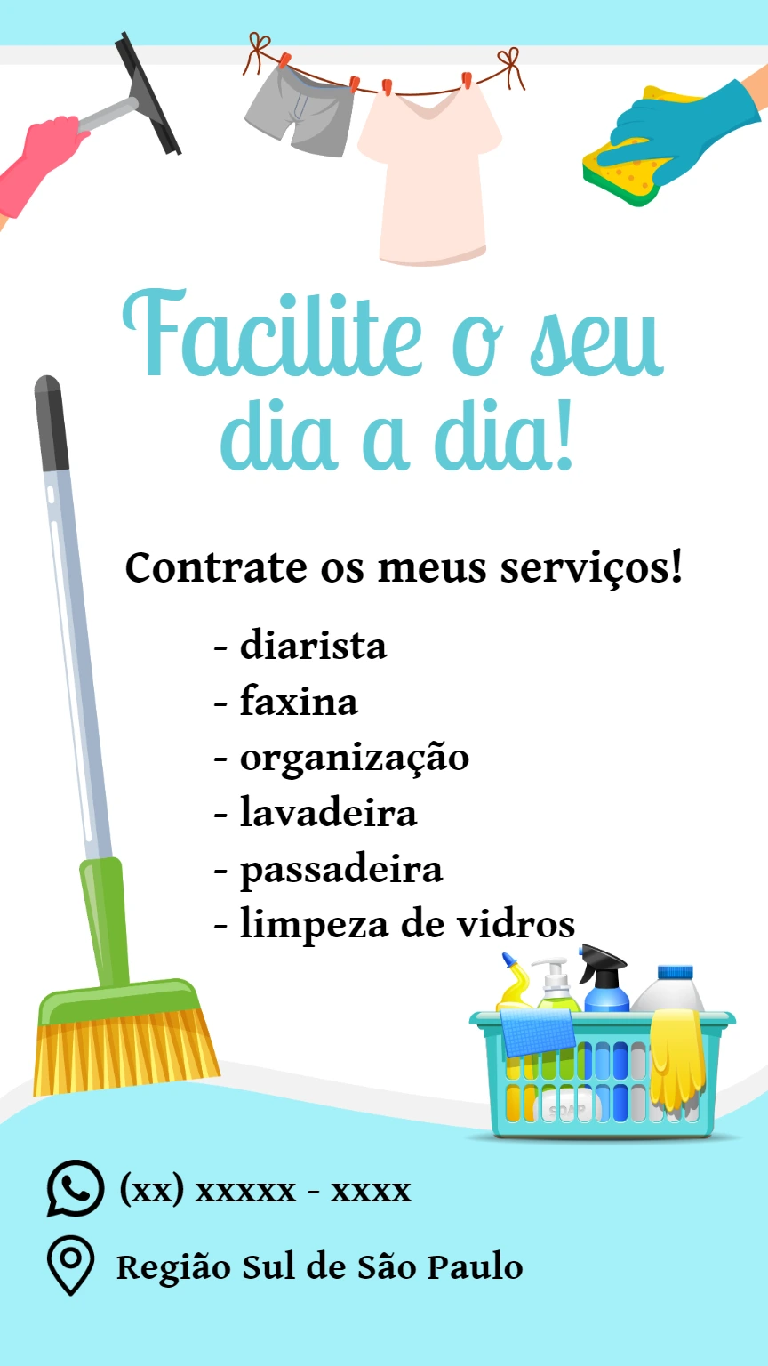 Cartão de Visita Faxina e Diarista Editável Online