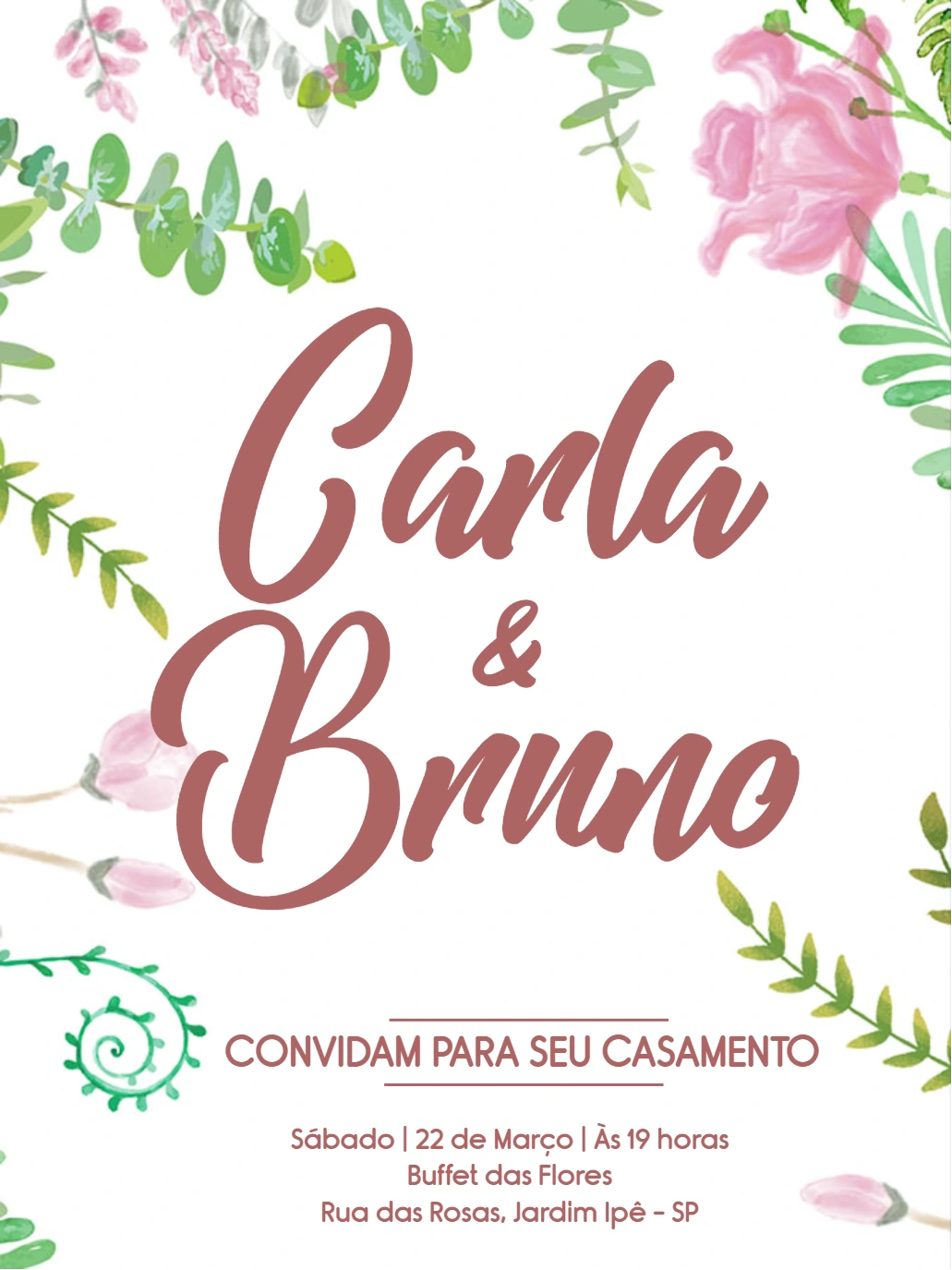 Convite de Casamento Floral Aquarela para Editar Online