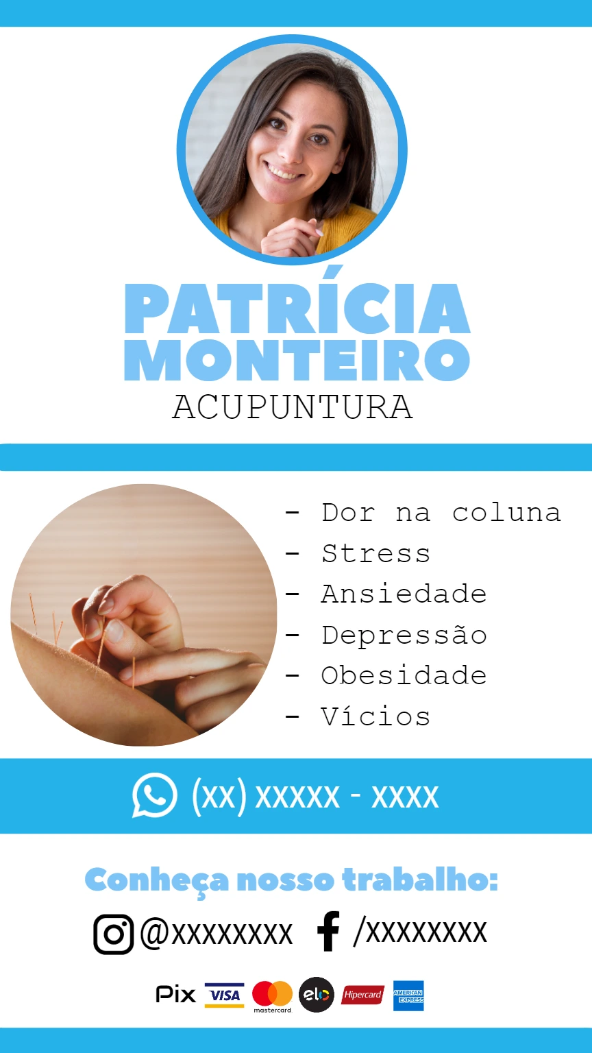 Cartão de Visita Acupuntura Profissional para Editar Online