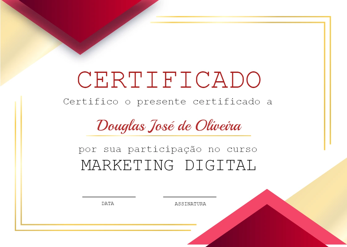 Certificado de Curso Profissional para Editar e Imprimir