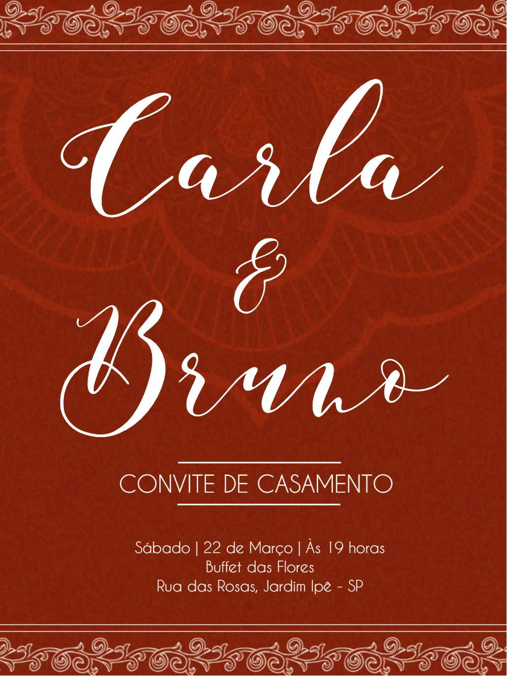 Convite de Casamento Arabesco Sofisticado para Editar Online