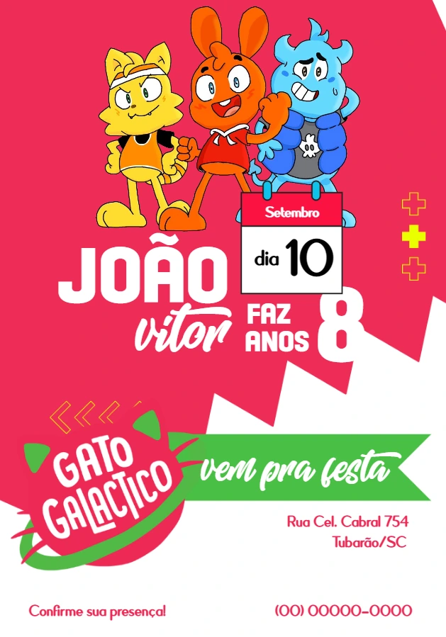 Convite de Aniversário Gato Galáctico para Editar Online