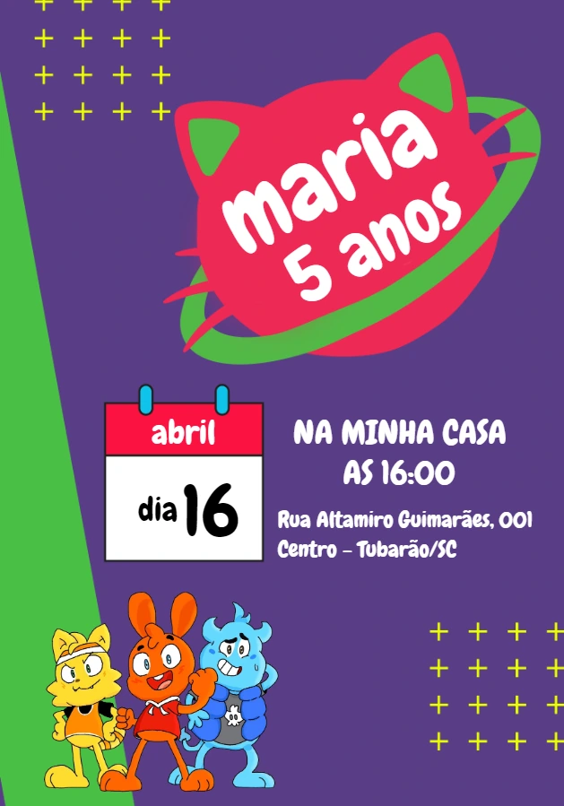 Convite de Aniversário Gato Galáctico Editável Online