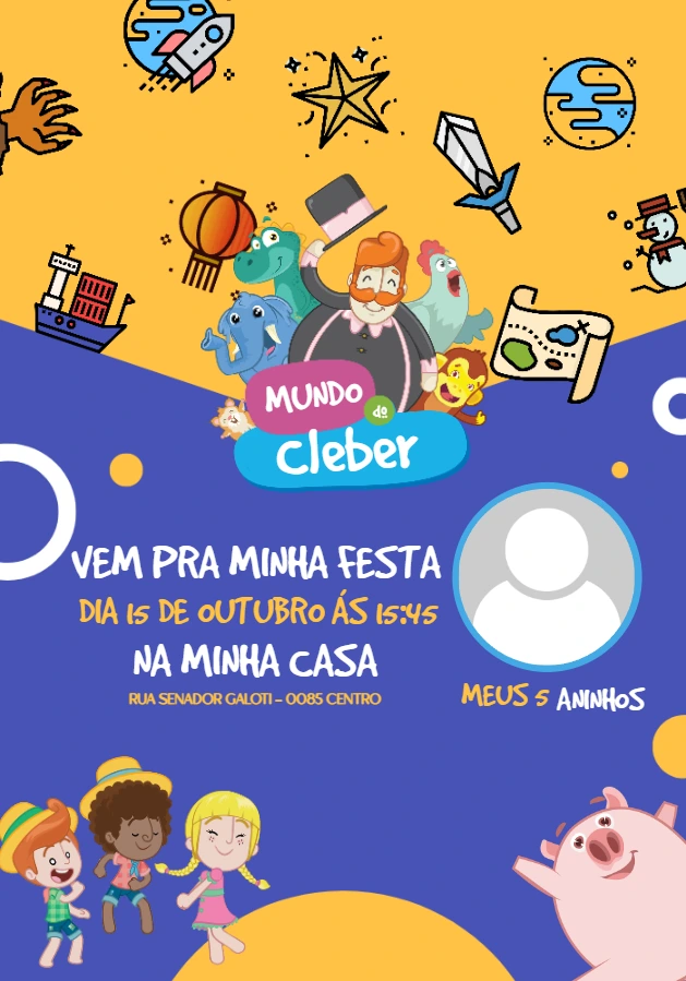 Convite Aniversário Mundo Bita com Personagens para Editar