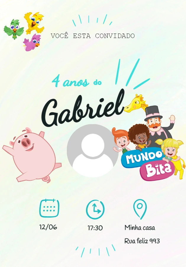 Convite Aniversário Mundo Bita com Foto para Editar Online