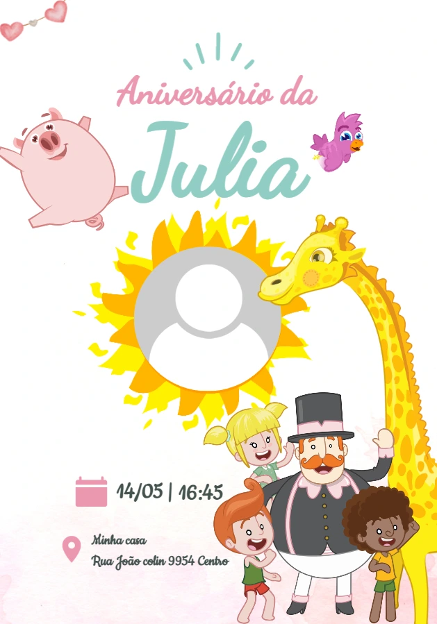 Convite de Aniversário Mundo Bita com Foto para Editar Online