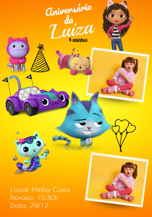 Convite Aniversário A Casa Mágica da Gabby para Editar Online