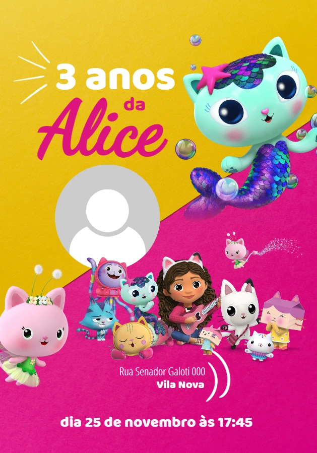 Convite Aniversário A Casa Mágica da Gabby para Editar Online