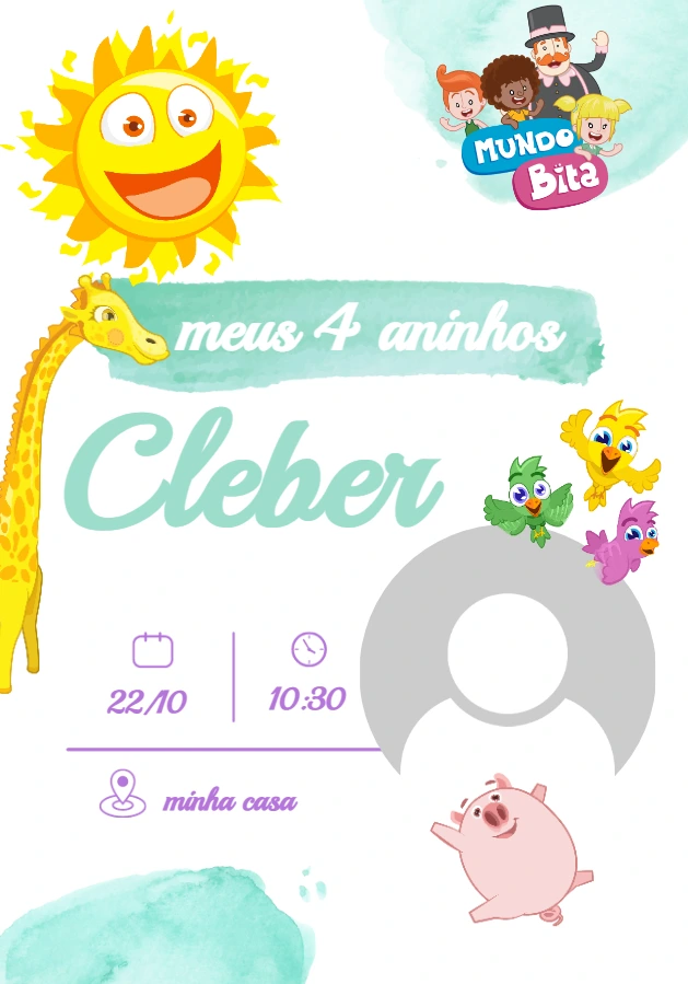 Convite de Aniversário Mundo Bita com Foto para Editar Online
