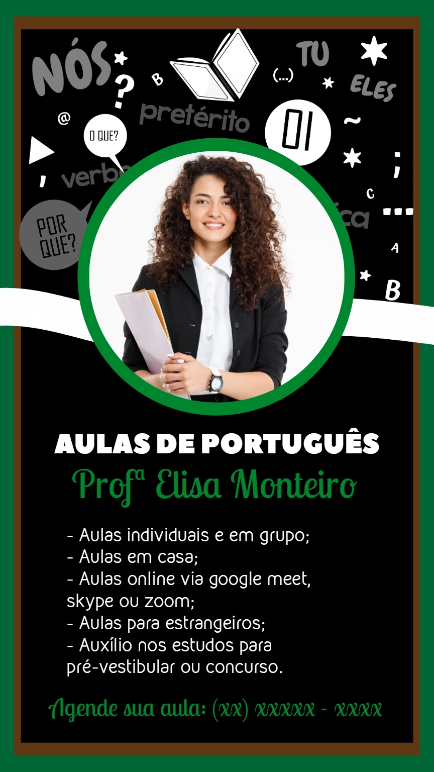Cartaz para Aulas de Português para Editar Online