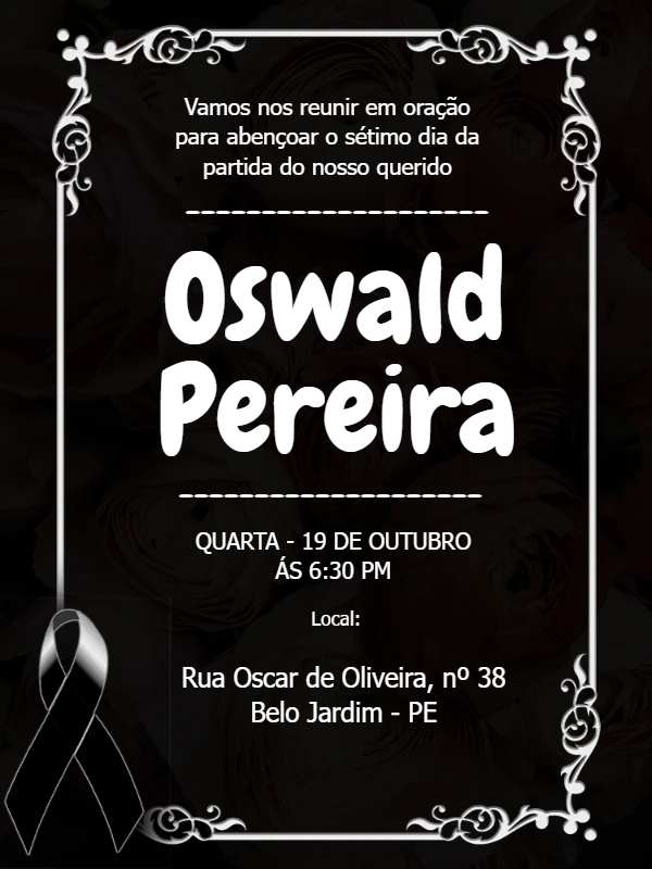 Convite Missa de Sétimo Dia Luto Elegante para Editar Online