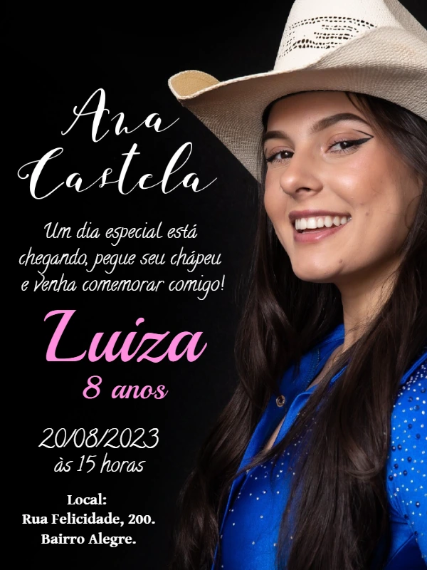 Convite de Aniversário Ana Castela Boiadeira para Editar Online