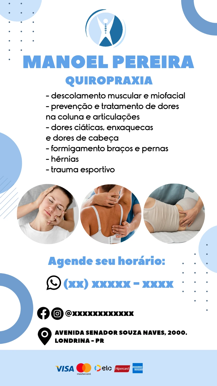 Cartão de Visita Quiropraxia Profissional para Editar Online