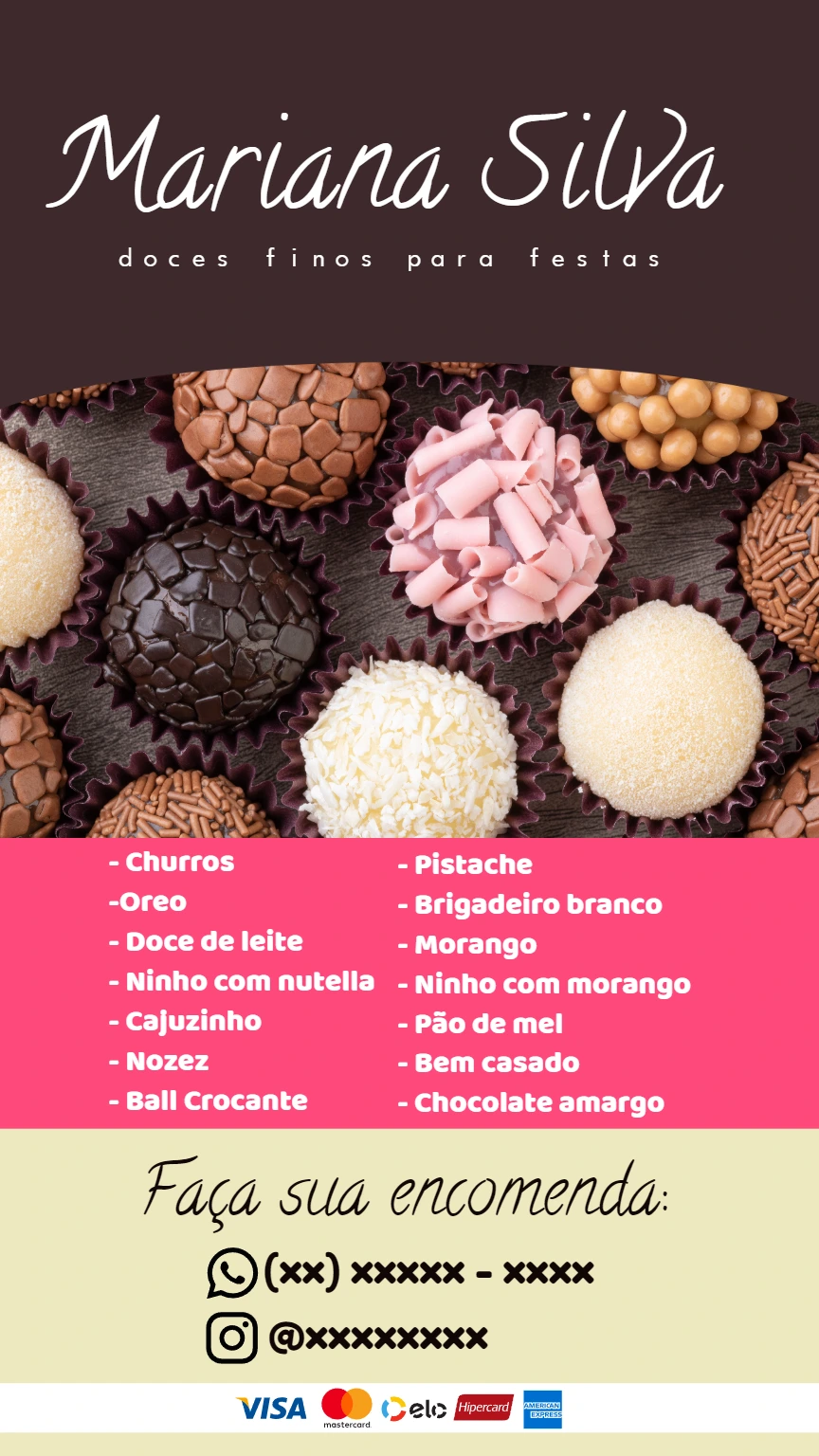Cardápio de Doces Finos para Confeitaria Editável Online