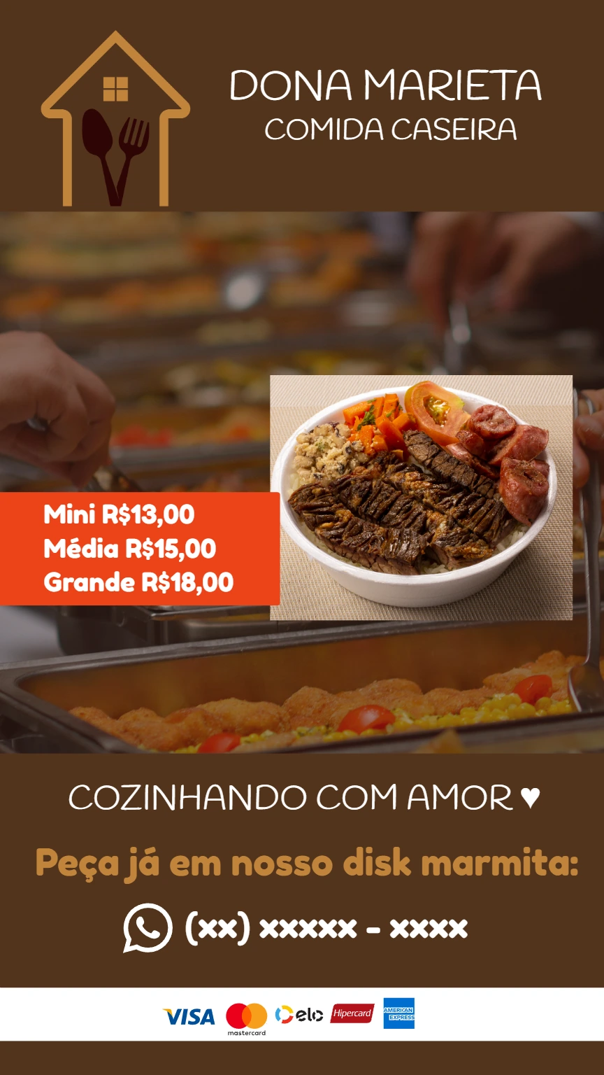 Flyer de Comida Caseira e Marmitas para Editar Online