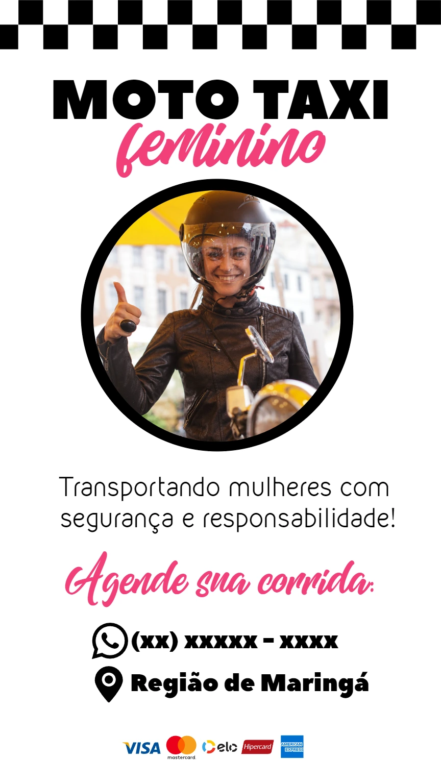 Arte Editável Moto Táxi Feminino para Divulgar seu Serviço