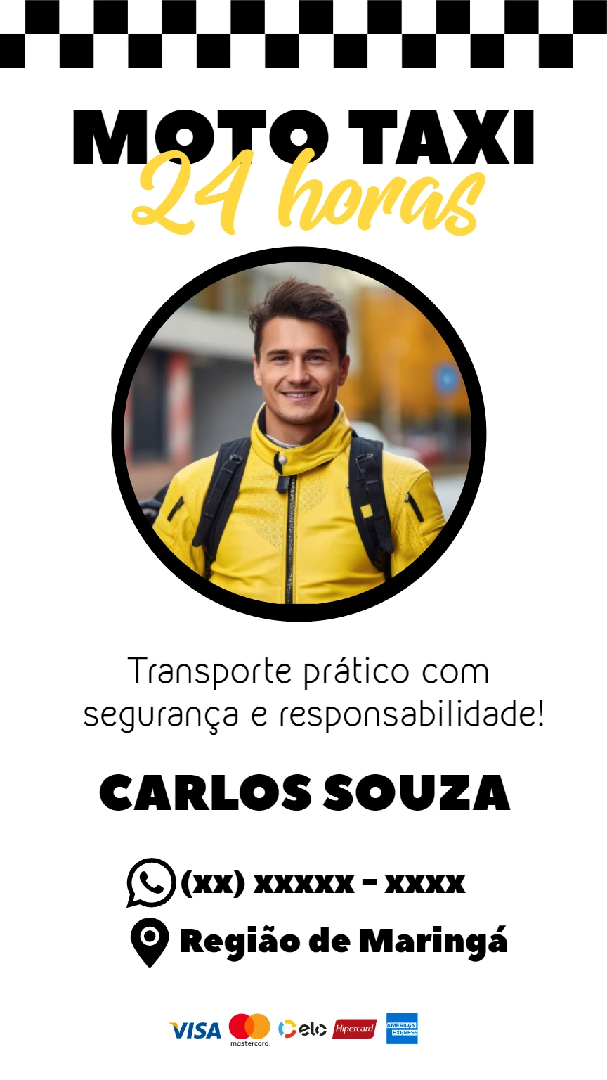 Cartão de Visita Moto Táxi Profissional para Editar Online