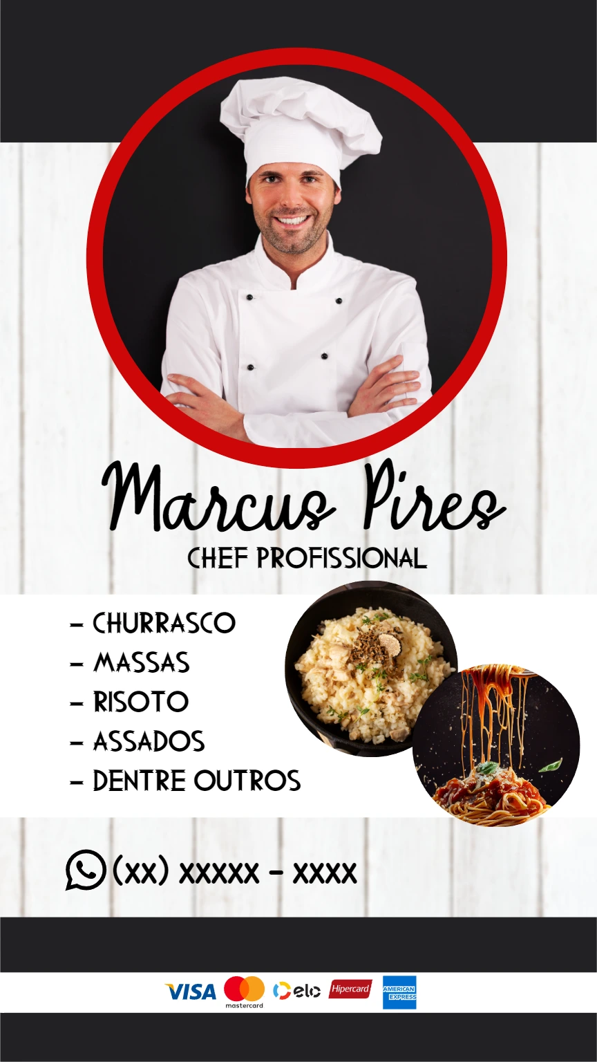 Cartão de Visita para Chef de Cozinha Profissional Editável