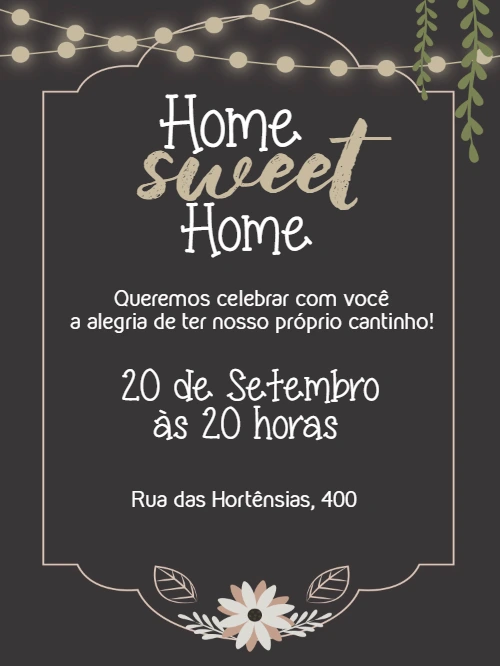 Convite Open House Rústico com Luzes para Editar Online