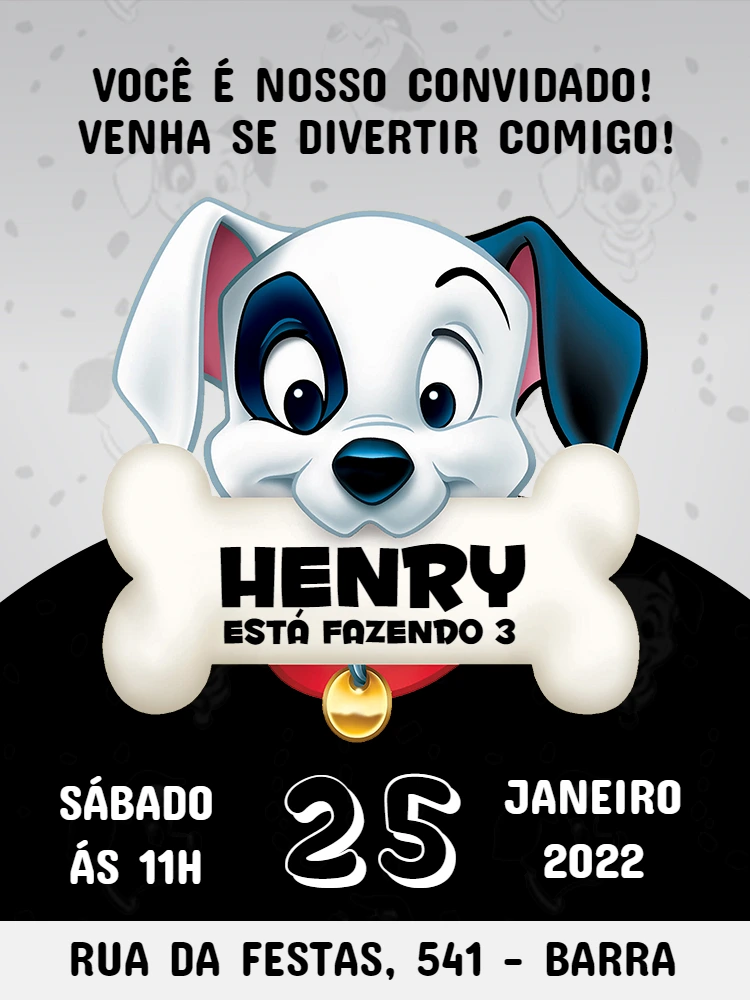 Convite Aniversário 101 Dálmatas para Editar Online