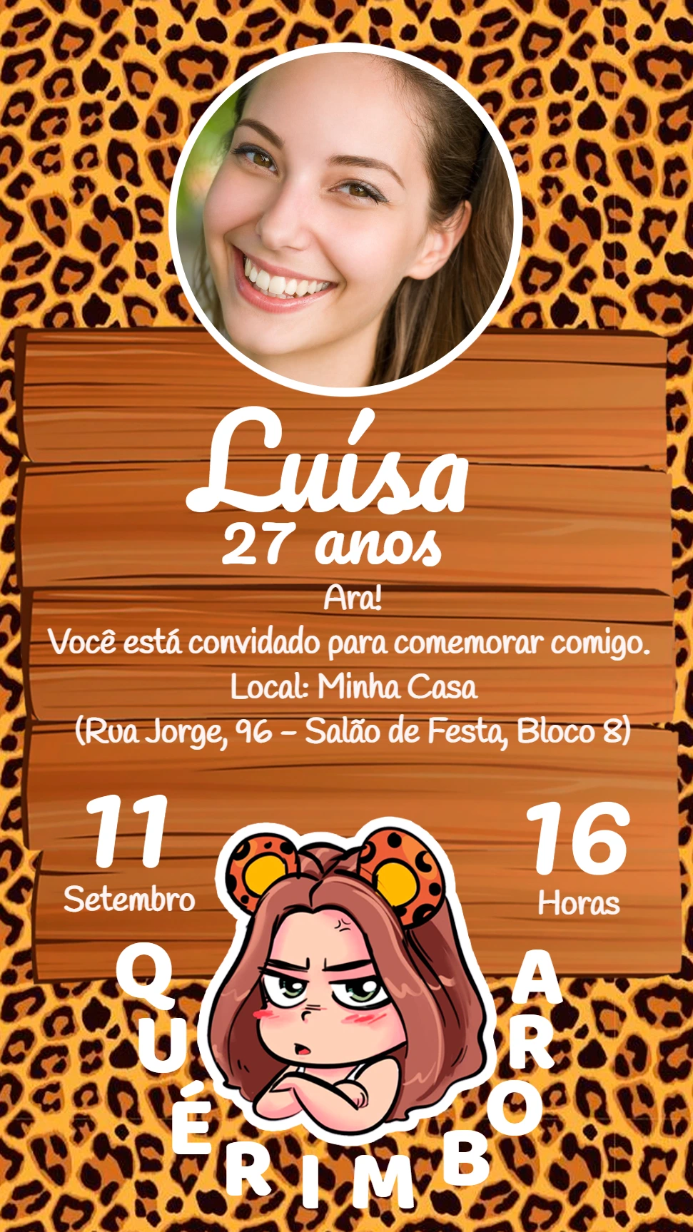 Convite Aniversário Juma Marruá com Foto para Editar Online