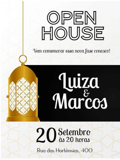Convite Open House Moderno com Lanterna para Editar Online