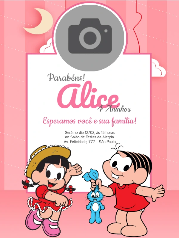 Convite de Aniversário Turma da Mônica com Foto para Editar