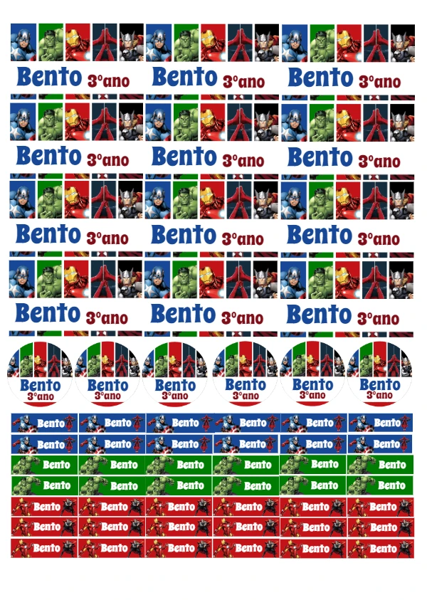 Etiqueta Escolar Vingadores com Personagens para Editar Online