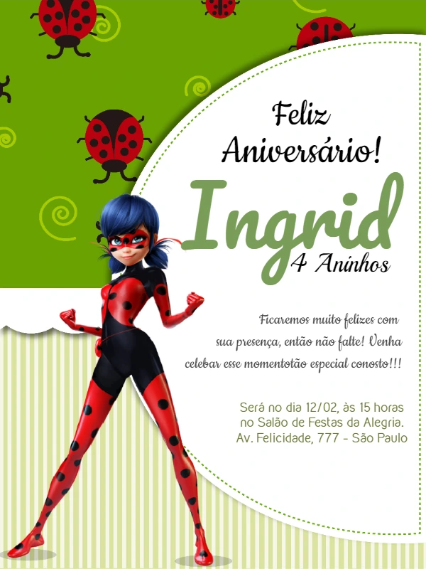 Convite de Aniversário Miraculous Ladybug para Editar Online