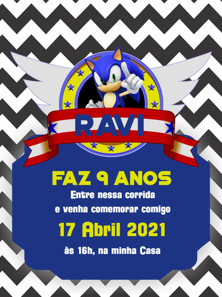 Convite de Aniversário Sonic The Hedgehog para Editar Online