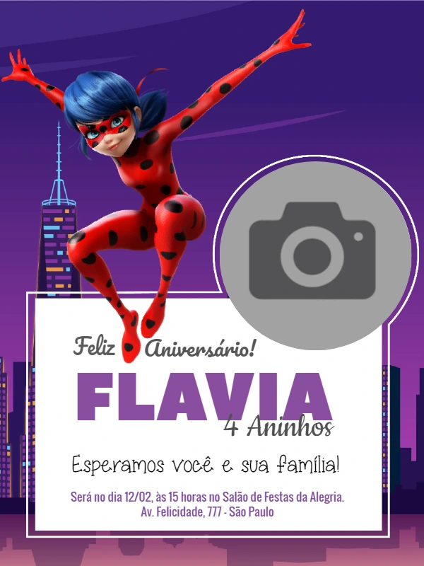 Convite de Aniversário Ladybug com Foto para Editar Online