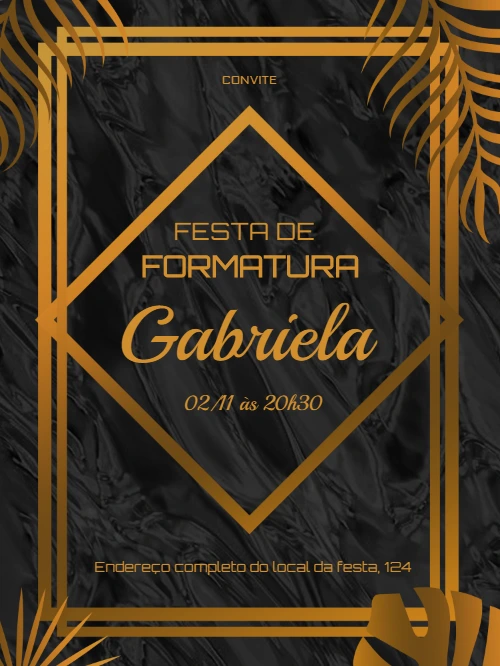 Convite de Formatura Elegante Dourado para Editar Online