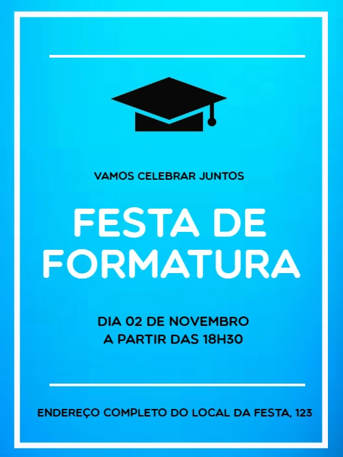 Convite de Formatura Moderno Azul para Editar Online