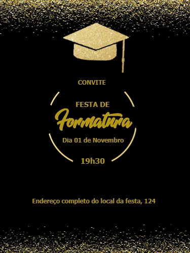 Convite de Formatura Dourado e Preto para Editar Online